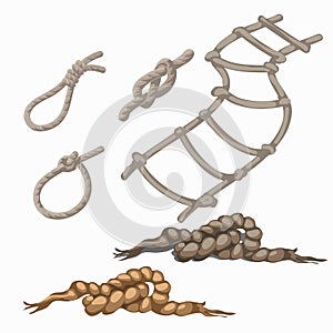 Set of rope elements, ladder, lasso, knots, loop