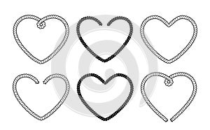 Set of rope heart frames. Black and white