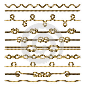 Set of Rope and knots. Decorative elements.