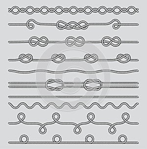 Set of Rope and knots. Decorative elements.
