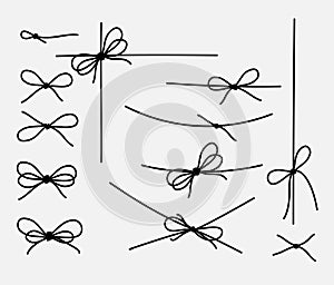 Set of rope knots, marine knots, bows, vector illustration