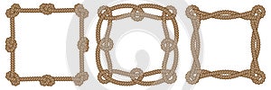 Set of rope square frames with knots and loops