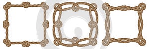 Set of rope square frames with knots and loops