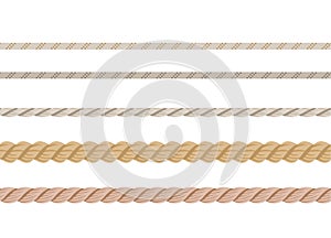 Set of ropes. Different nautical cords isolated on white background.