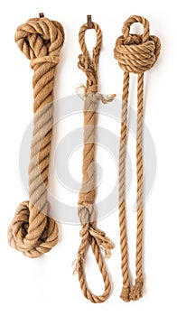 A set of ropes of different thicknesses with different knots