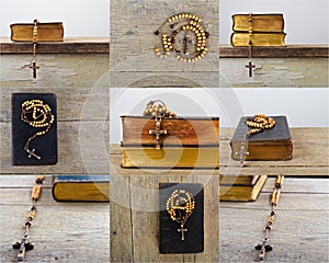 Set of rosary beads and breviary photo