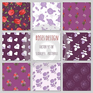 Set of roses  patterns in violet