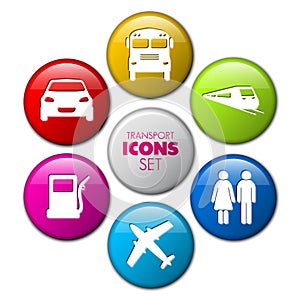 Set of round 3D transport buttons