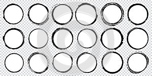 Set of round banners - brush painted circle on transparent background
