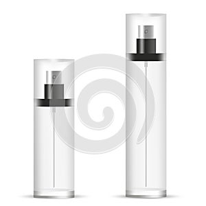 SET of round bottle perfume/beauty products/cosmetics with cap on isolated white background