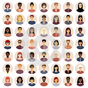 Set of round flat icons with people. Different nationalities