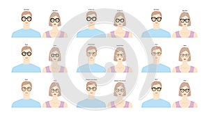 Set of Round frame glasses on women and men flat character fashion accessory illustration. Sunglass front view
