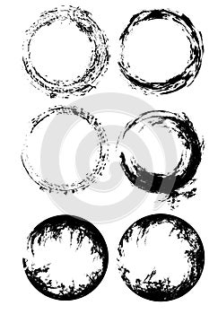 Set of round frames with grunge scuffs and scratches.