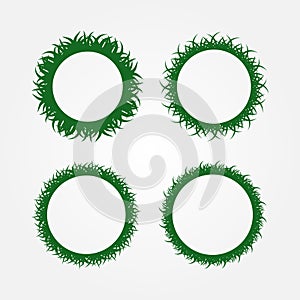 Set of round frames made of grass. Four isolated green frameworks.