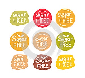 Set of round green labels with text sugar free
