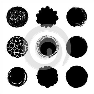 Set of round hand drawn brush, chalk vector circles