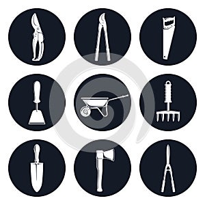 Set of Round Icons Garden Tools