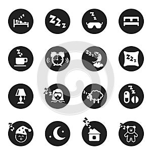 Set of round icons about sweet dreams and bed time