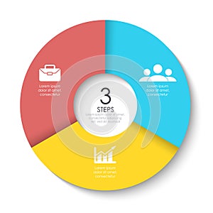 Set of round infographic diagram. Circles of 3 elements or steps.