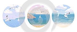 Set of Round Labels with Sea Scapes