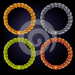 Set of round Laurel wreaths. Colors: green, gold, silver and bronze.
