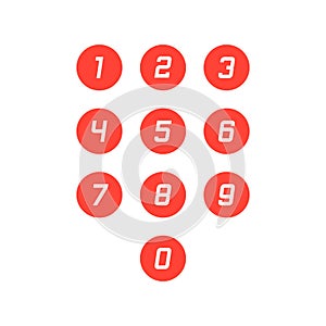 Set of round 0-9 number icons. Vector illustration