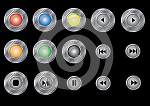 Set of round patterned metal buttons.