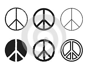 Set of round peace sign. Nuclear disarmament icons set