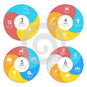 Set round spiral infographic template for circle diagram, options, web design, graph.