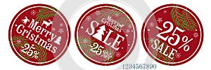 Set of round stickers Christmas sale discounts. Stylish design for the store