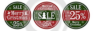 Set of round stickers Christmas sale. Stylish design for the store