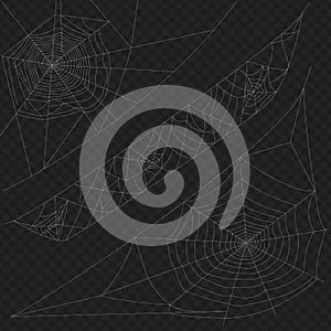 Set of round and straight spider cobweb for halloween design and decoration.