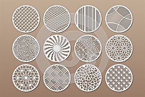 Set round template for cutting. Abstract line, geometric pattern. Laser cut. Set ratio 1:2. Vector illustration photo