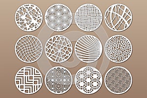 Set round template for cutting. Abstract line, geometric pattern. Laser cut. Set ratio 1:2. Vector illustration