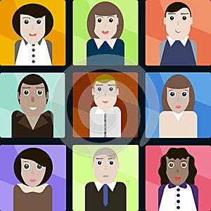 Set of round vector icons with male and female office workers