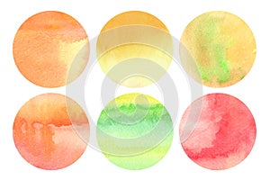 Set of round watercolor backgrounds in warm colors