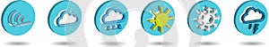 Set of round weather icons in realistic design on transparent background, web elements