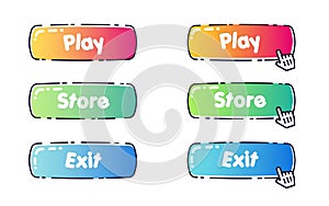 Set of rounded cartoon colorful buttons for games and kids internet store design.