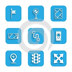 Set Route location, Traffic light, Road traffic sign, City map navigation, Location, Gps device with, and marker icon