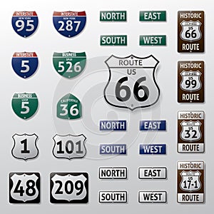 set of route signs. Vector illustration decorative design
