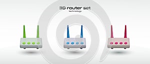 Set of routers of different colors. Wireless transmission of information