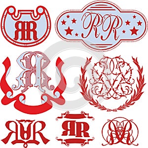 Set of RR monograms and emblem templates