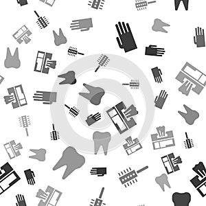 Set Rubber gloves, Hairbrush, Wet wipe pack and Tooth on seamless pattern. Vector