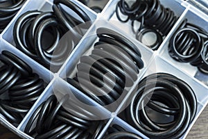 Gaskets used in hydraulics, pneumatics and connections of parts of mechanisms photo
