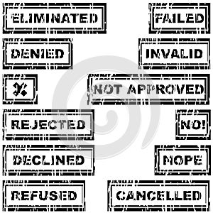 Set of rubber stamps with messages refused, rejected, cancelled, declined, eliminated photo