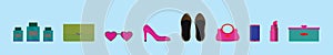 Set of ruby shoes cartoon icon design template with various models. vector illustration isolated on blue background