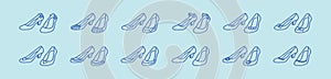 Set of ruby shoes cartoon icon design template with various models. vector illustration isolated on blue background