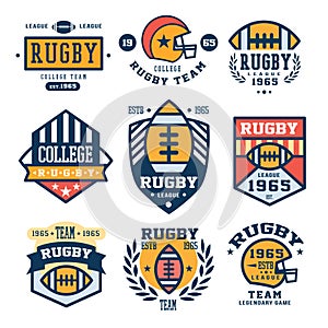 Set of Rugby Emblem Vector Illustrations in Flat