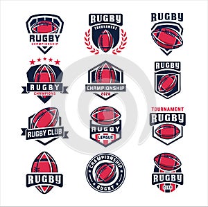 Set of Rugby Logo, American Logo Sport, Rugby logo template vector, isolated on white background.