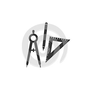 Set of ruler compasses pencil icon in flat style. Vector sign set for architect